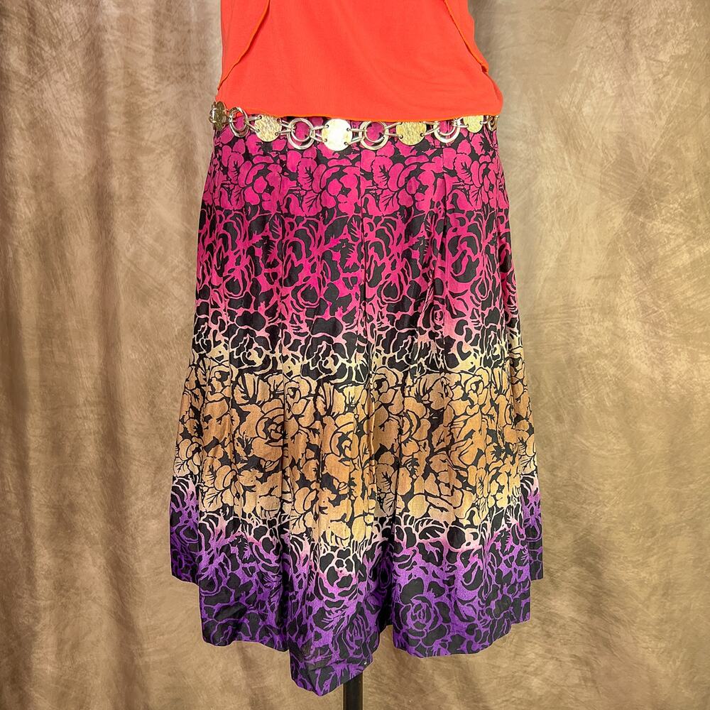 Vintage Y2K Multicolor Floral Midi Skirt Ombre Pleated Boho Chic Indie Summer